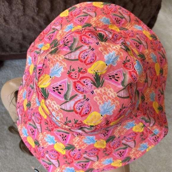 Brand New Steve Madden Large Beach Hat Coral Tropical Fruit Floppy Straps Sun main image 13